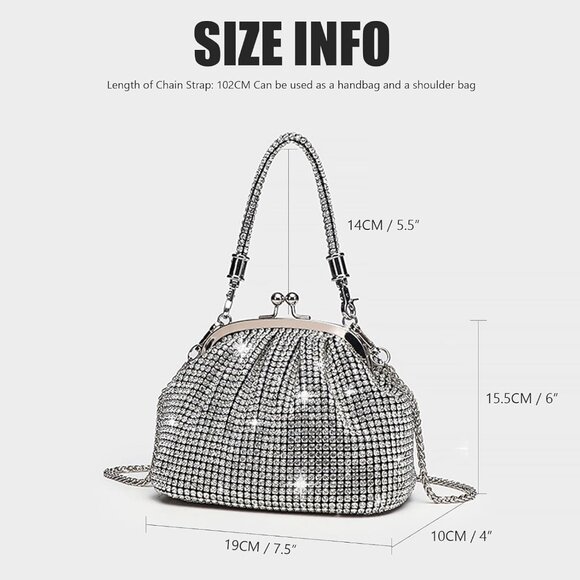 Women A2-Gold Rhinestone Purse Sparkly Evening Glitter Shoulder Bags for Party - Picture 4 of 6